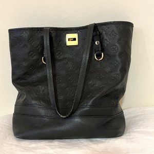 Luis Vuitton Navy Leather Monogram Bucket Tote